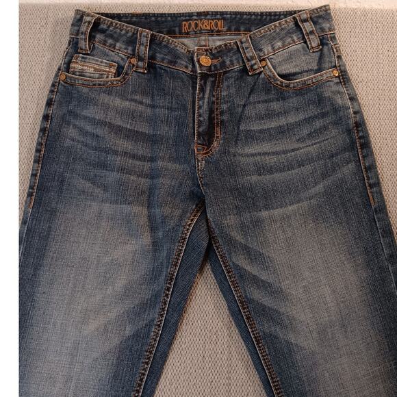 Rock & Roll Cowgirl Boyfriend Jeans 27 30"X32" Blue Embroidered Southwestern - Picture 7 of 15